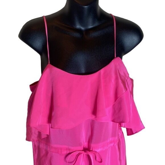 Amanda uprichard 100% silk Barbie pink drawstring tank dress small - Picture 2 of 7